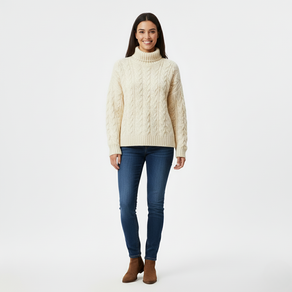 Women’s Cable-Knit Sweater | Turtleneck Style